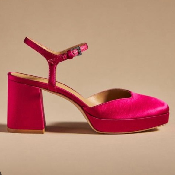 NIB Reformation Marisol Platform Heel 8.5 Rhubarb Magenta Fuschia Satin - Picture 1 of 11